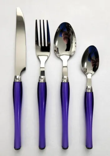 24 Pc Purple Plastic Handle Stainless Steel Flatware Set