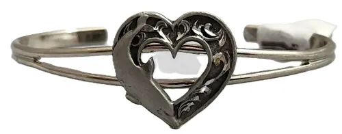 Youth-Dolphin Heart Cuff Bracelet (Pewter)