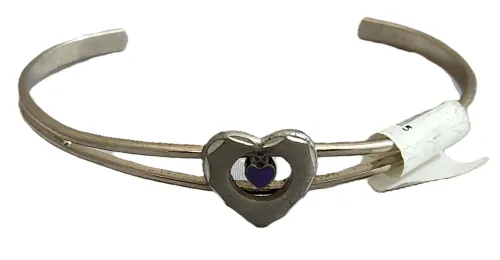 Youth-Purple Heart Cuff Bracelet (Pewter)