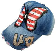 Adult Butterfly/USA Painted Baseball Cap