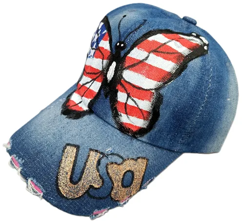 Adult Butterfly/USA Painted Baseball Cap
