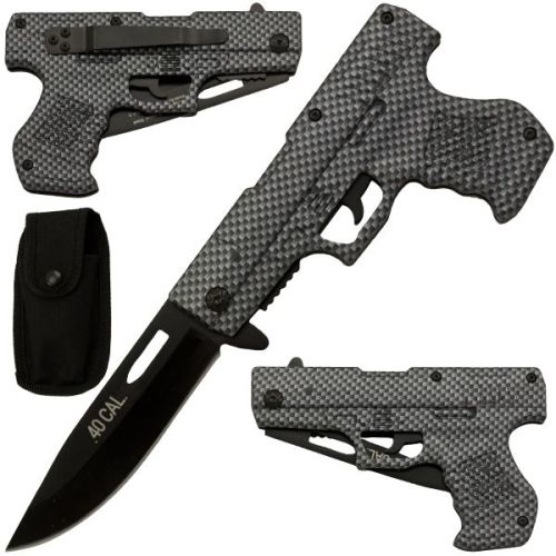 Carbon Fiber Style Spring Assisted Pistol Knife