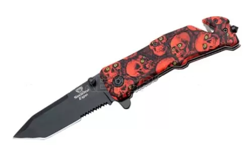 Red Skull w/Green Eye Spring Assist Knife