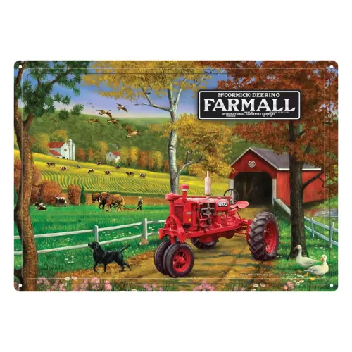 12x17 Rolled Edge Metal Sign-Farmall Red Barn