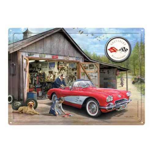 12x17 Rolled Edge Corvette & Garage