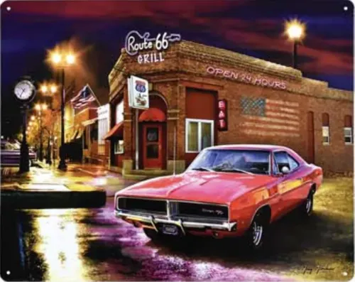 12x15 Metal Sign: Rt 66 Grill -Car